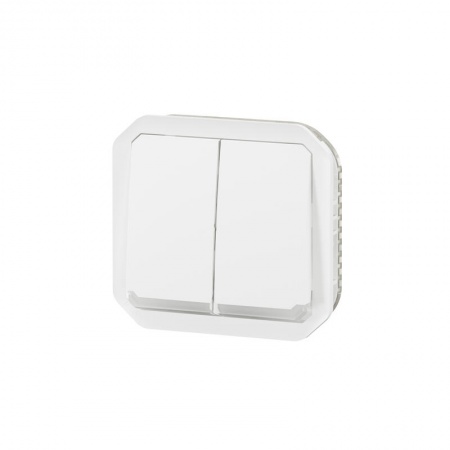 Commande double interrupteur ou poussoir lumineux Plexo composable blanc