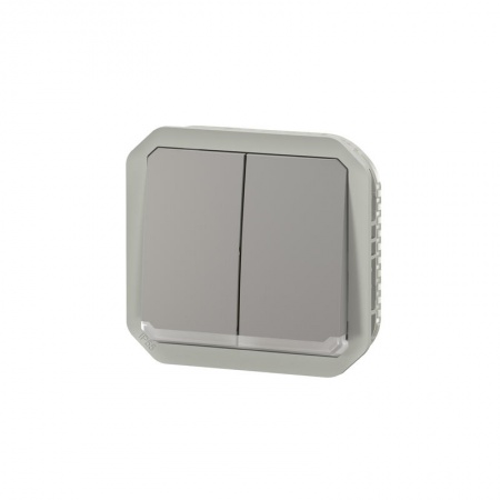 Commande double interrupteur ou poussoir lumineux Plexo composable gris