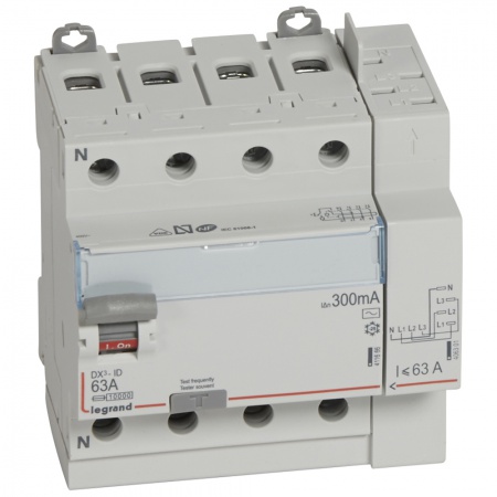 Legrand - Interrupteur différentiel DX³-ID arrivée haut à vis et départ haut automatique - 4P 400V~ 63A typeAC 300mA - 5 modules