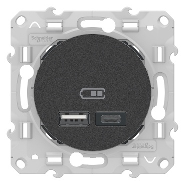 Odace - prise usb double - type a+c - anthracite - 5 vcc - 2,4a