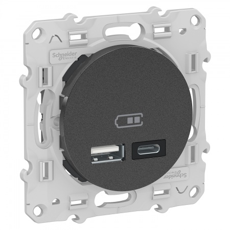 Odace - prise usb double - type a+c - anthracite - 5 vcc - 2,4a