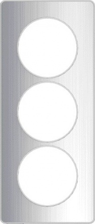 Odace touch, plaque aluminium brossé avec liseré blanc 3 postes verticaux 57mm