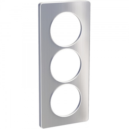 Odace touch, plaque aluminium brossé avec liseré blanc 3 postes verticaux 57mm