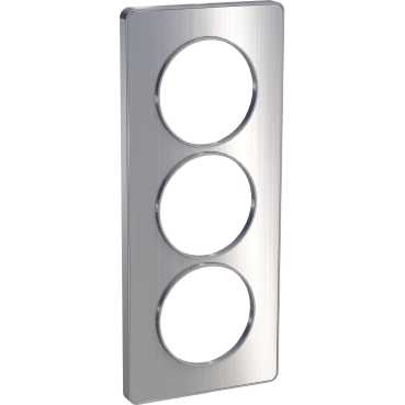 Odace touch, plaque aluminium brossé liseré alu 3 postes verticaux entraxe 57mm