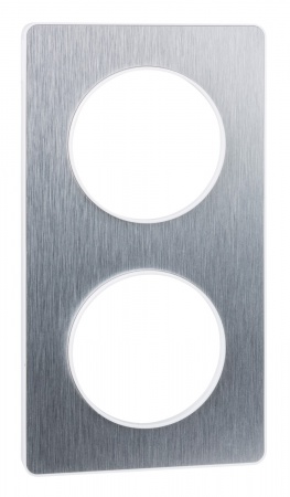Odace touch, plaque aluminium brossé liseré blanc 2 postes horiz./vert. 71mm