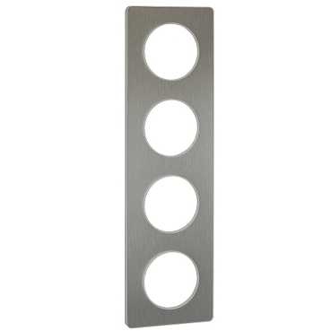 Odace touch, plaque aluminium brossé liseré blanc 4 postes horiz./vert. 71mm