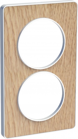 Odace touch, plaque bois naturel avec liseré blanc 2 postes verticaux 57mm