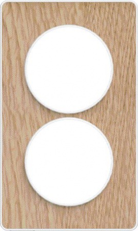 Odace touch, plaque bois naturel avec liseré blanc 2 postes verticaux 57mm