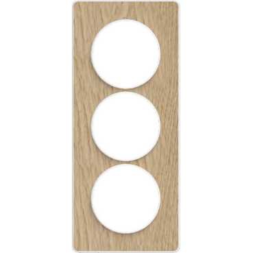 Odace touch, plaque bois naturel avec liseré blanc 3 postes verticaux 57mm