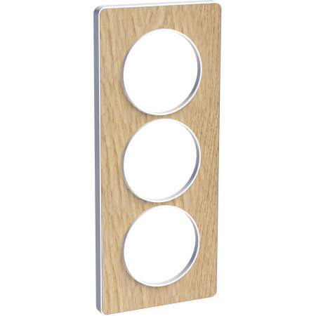 Odace touch, plaque bois naturel avec liseré blanc 3 postes verticaux 57mm