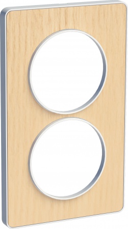 Odace touch, plaque bois nordique avec liseré blanc 2 postes verticaux 57mm