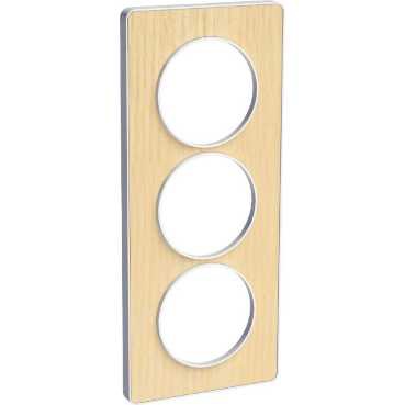 Odace touch, plaque bois nordique avec liseré blanc 3 postes verticaux 57mm