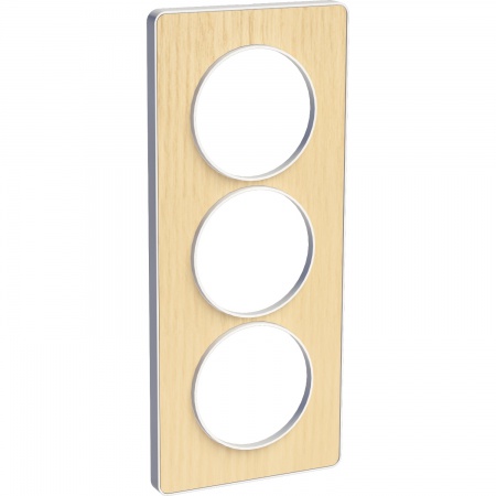 Odace touch, plaque bois nordique avec liseré blanc 3 postes verticaux 57mm