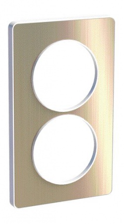 Odace touch, plaque bronze brossé avec liseré blanc 2 postes verticaux 57mm