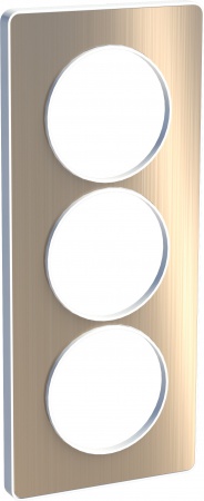 Odace touch, plaque bronze brossé avec liseré blanc 3 postes verticaux 57mm