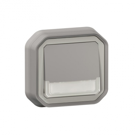 Poussoir NO-NF lumineux porte-étiquette Plexo complet encastré gris