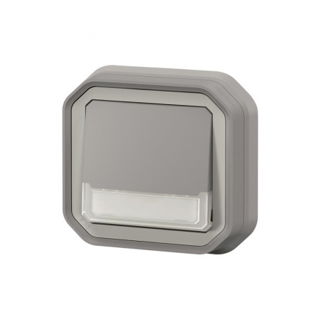 Poussoir NO-NF lumineux porte-étiquette Plexo complet encastré gris