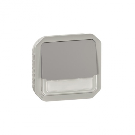 Poussoir NO-NF lumineux porte-étiquette Plexo composable gris