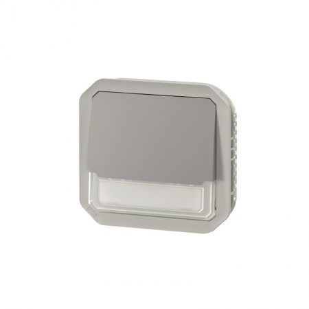 Poussoir NO-NF lumineux porte-étiquette Plexo composable gris