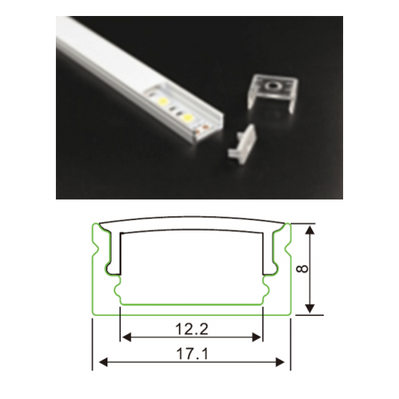 Profil slim de surface barre de 2m pour la pose de ruban