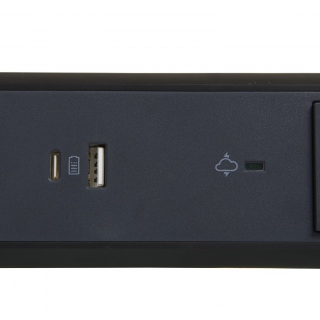 Rallonge multiprise premium parafoudre bloc rotatif 5x2P+T, USB Type-A+ Type-C - noir/gris