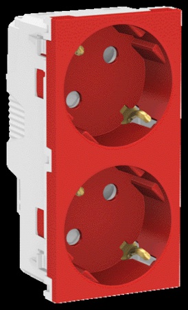 Unica - prise double 2p+t - de - 45° - bornier à vis - rouge - méca seul
