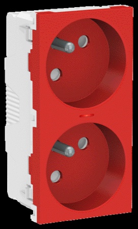 Unica - prise double lum 2p+t - fr - 45° - connexion rapide - rouge - méca seul