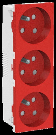 Unica - prise triple 2p+t - fr - 45° - détrompage mécanique - rouge - méca seul