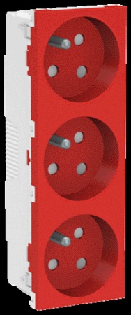 Unica - prise triple 2p+t - fr - 45° - goulotte - détrompage - rouge - méca seul